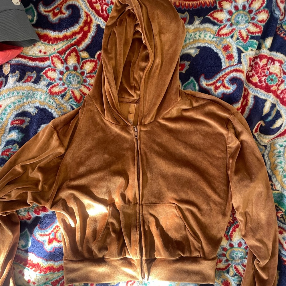 SKIMS Brown Velvet Zip-Up Hoodie